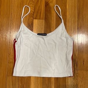 White cropped brandy Millville tank with two red stripes on each side
